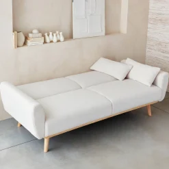 2-3-Sitzer Sofa mit Bouclé-Bezug Schlaffunktion und Holzbeinen