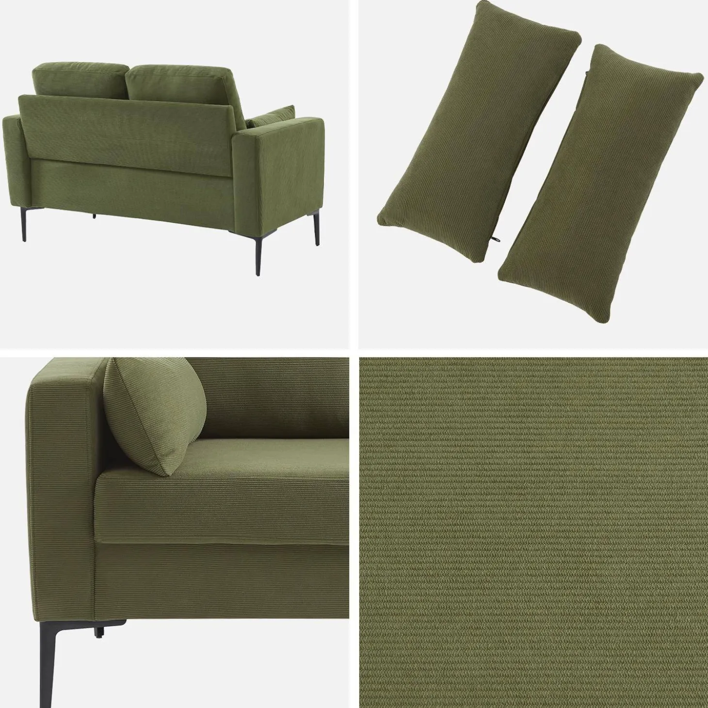 2-Sitzer-Sofa, mit Cordbezug und Metallfüßen