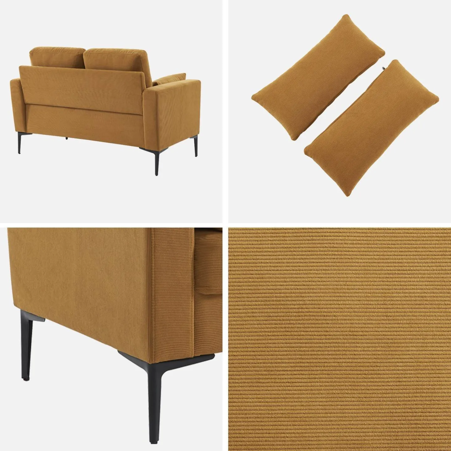 2-Sitzer-Sofa, mit Cordbezug und Metallfüßen