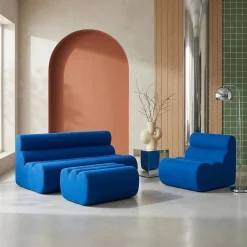 2-Sitzer Sofa mit Sessel und Hocker