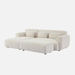 Sitzhocker, Fußhocker mit Bouclébezug für 2-Sitzer Ecksofa Wallas
