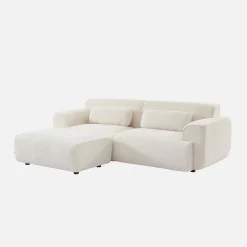 Sitzhocker, Fußhocker mit Bouclébezug für 3-Sitzer-Sofa Wallas