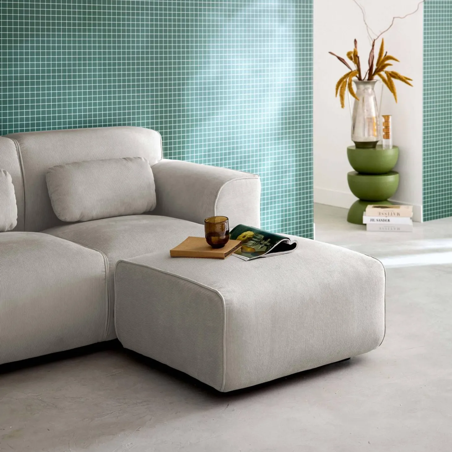Sitzhocker, Fußhocker mit Cordbezug für 2-Sitzer-Sofa Wallas