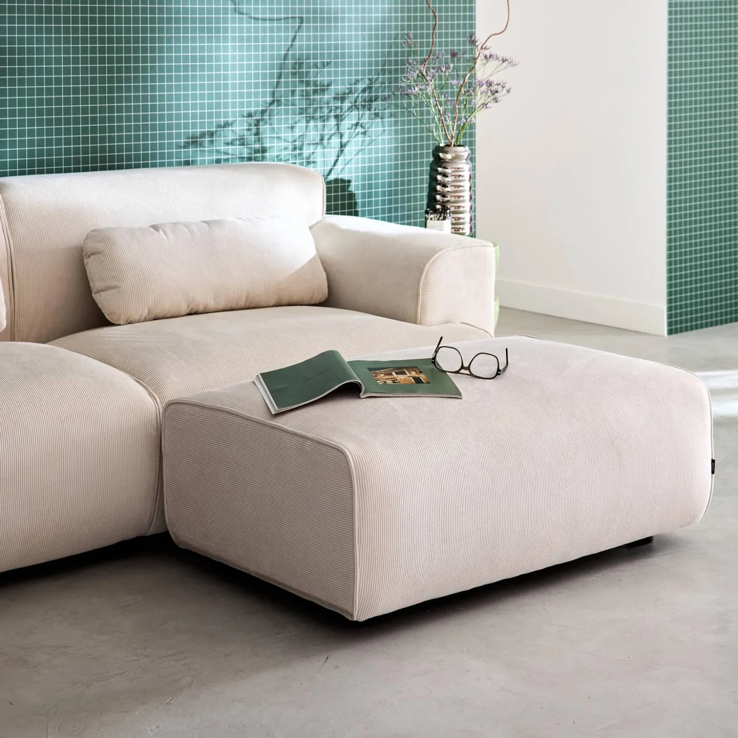 Sitzhocker, Fußhocker mit Cordbezug für 3-Sitzer-Sofa Wallas