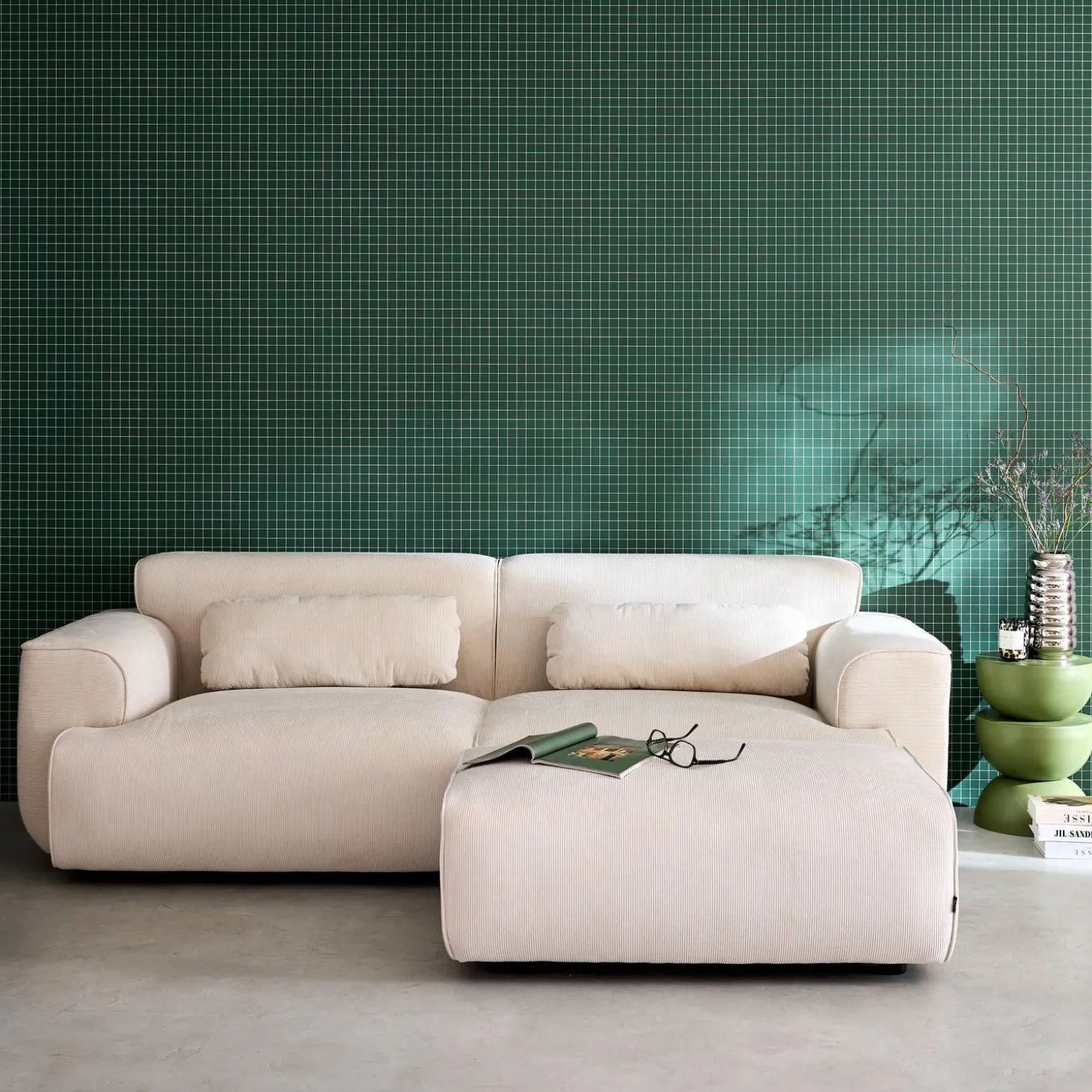 Sitzhocker, Fußhocker mit Cordbezug für 3-Sitzer-Sofa Wallas