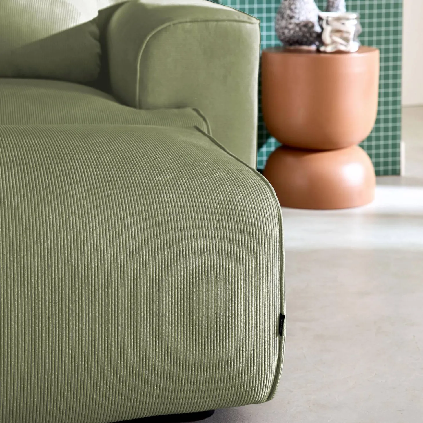 Sitzhocker, Fußhocker mit Cordbezug für 3-Sitzer-Sofa Wallas