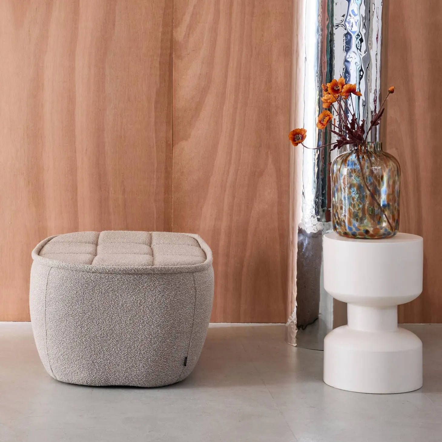 Sitzhocker, Fußhocker mit strukturierem Bouclé-Bezug für den Sessel Boni
