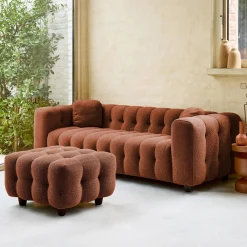 Sitzhocker Fußhocker mit strukturiertem Bouclébezug für 3-Sitzer Sofa Leon