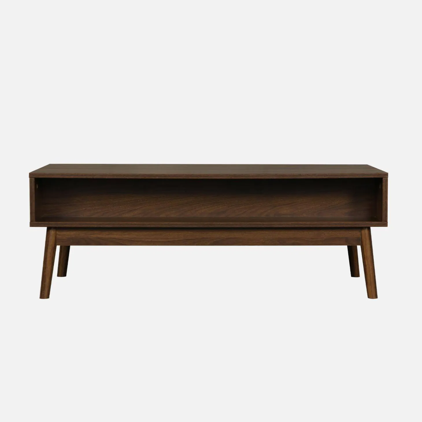 Skandinavischer Couchtisch mit geriffeltem Holzdekor, 2 Nischen, 1 Schublade