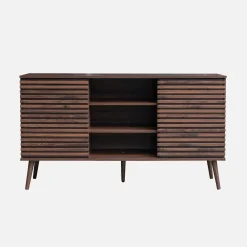 Skandinavisches Sideboard in Holzdekor mit 2 geriffelten Schiebetüren B 140 cm