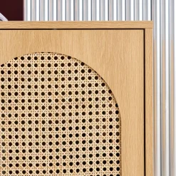 TV Möbel Holzdekor und Rattan-Geflecht 2 Türen 140cm