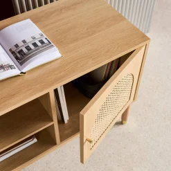 TV Möbel Holzdekor und Rattan-Geflecht 2 Türen 140cm