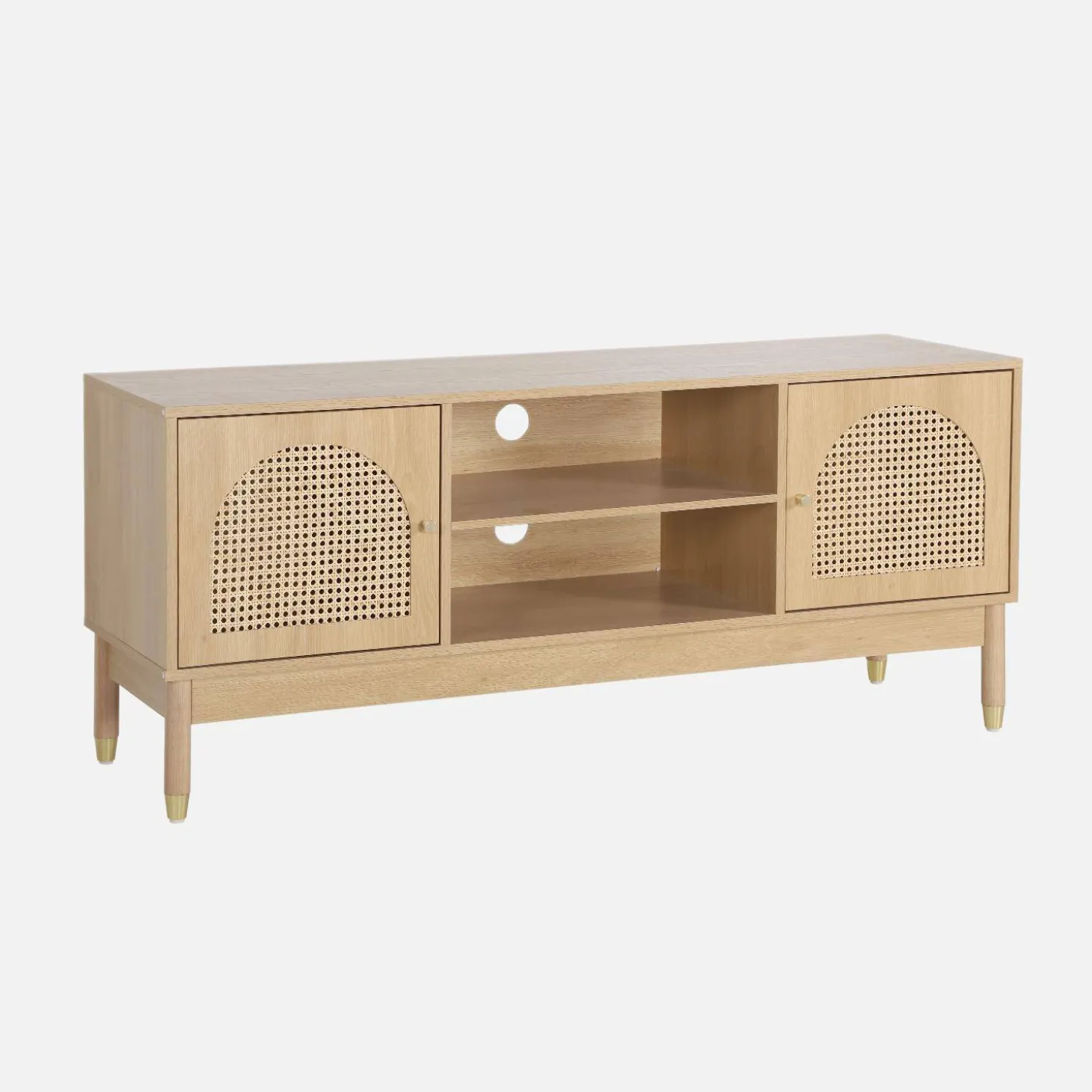 TV Möbel Holzdekor und Rattan-Geflecht 2 Türen 140cm