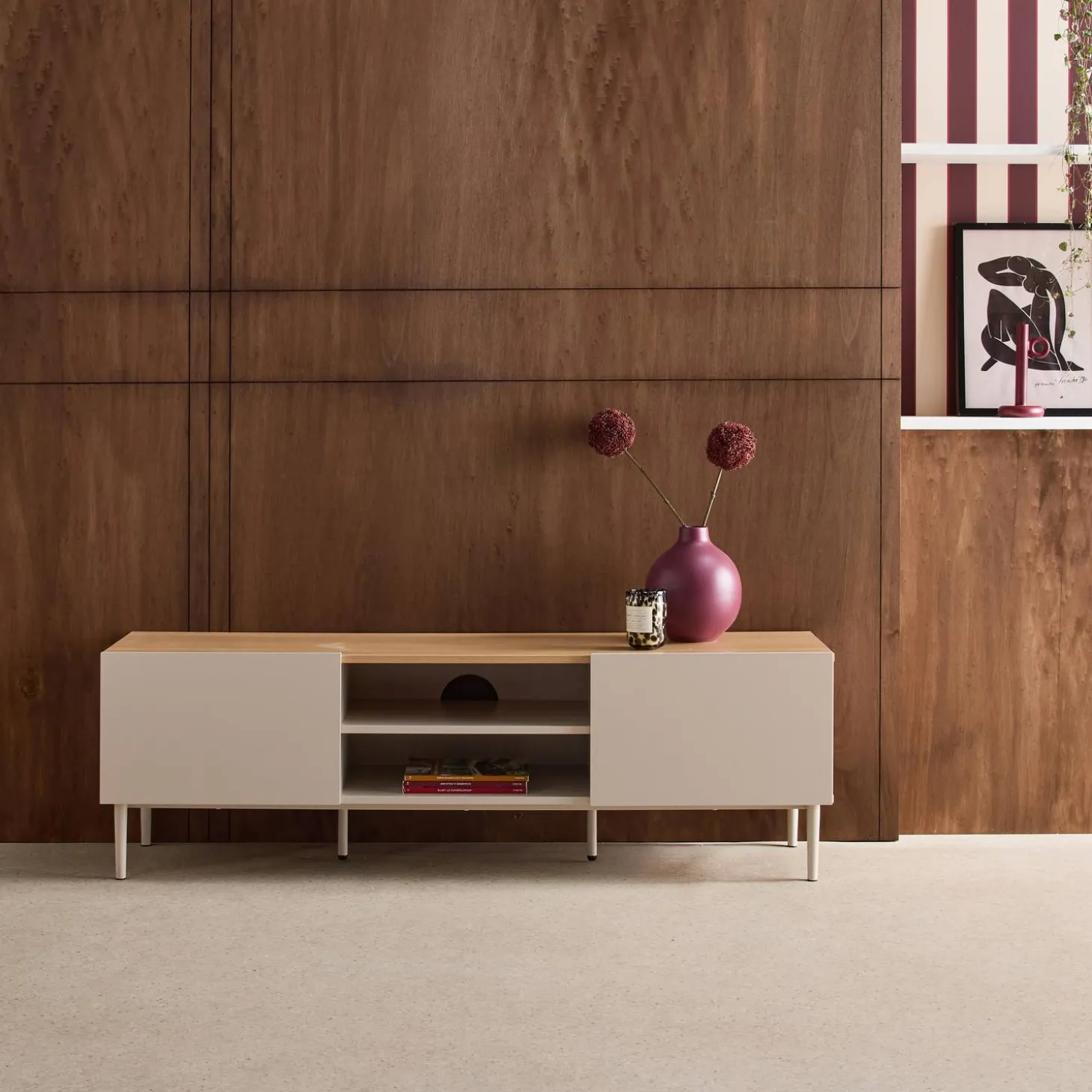 TV-Möbel Metall und Holzdekor 2 Türen 140cm