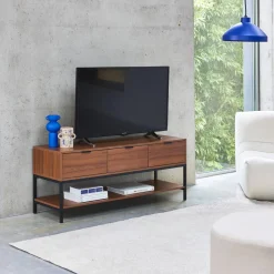 TV-Möbel Nussbaumholzdekor 3 Schubladen
