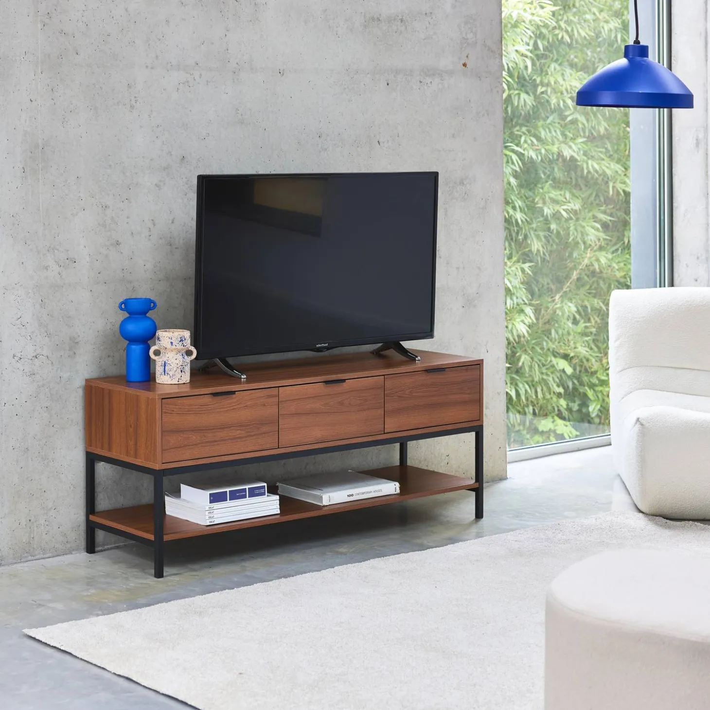TV-Möbel Nussbaumholzdekor 3 Schubladen