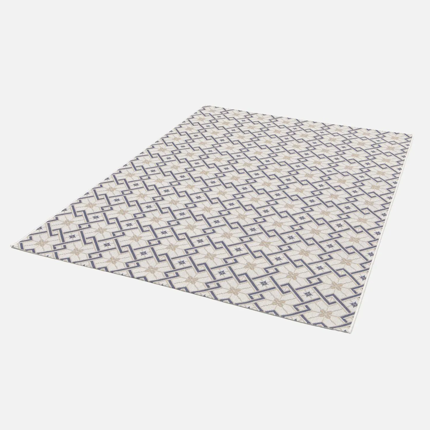 Vintage Innen-/Außenteppich Creme Beige Blau