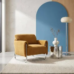 Vintage-Sessel mit Cordbezug und verchromtem Gestell
