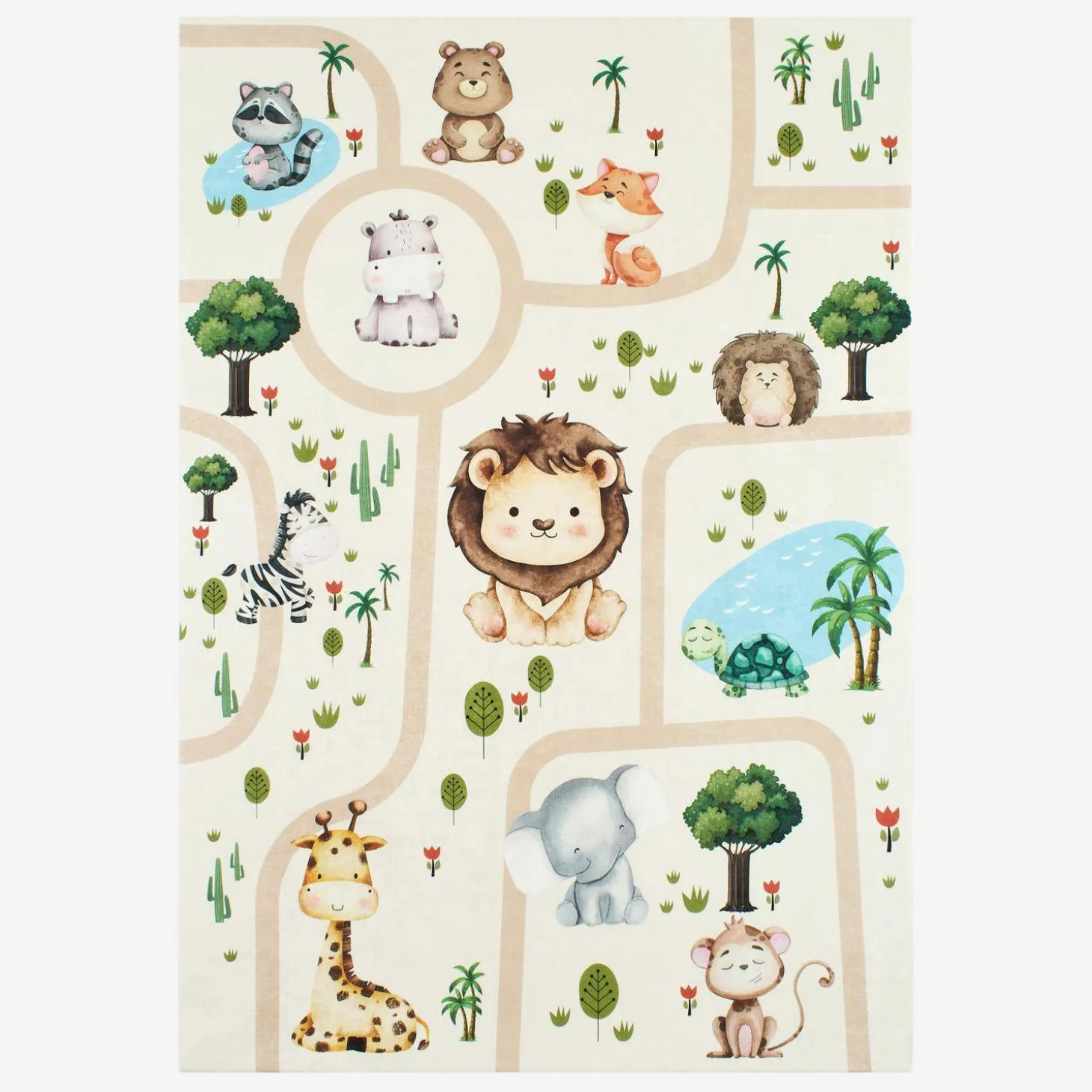 Weißer Kinderteppich mit Tiermotiven