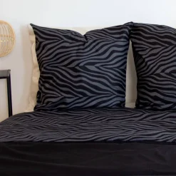 Wendebettwäsche aus Baumwolle mit Zebradruck, 2 Plätze, schwarz