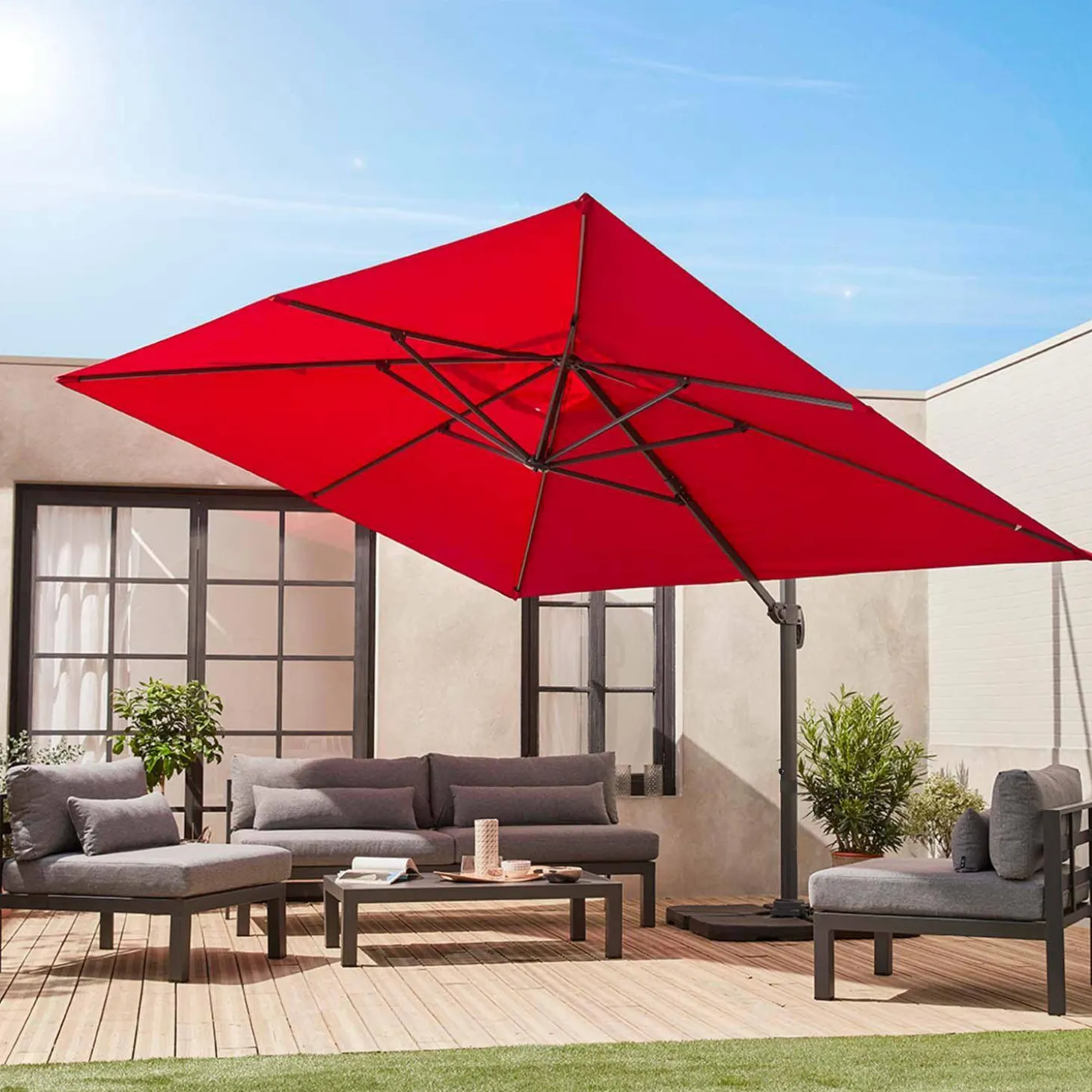 Ampel-Sonnenschirm rechteckig 3x4m + befüllbare Platten 50x50cm