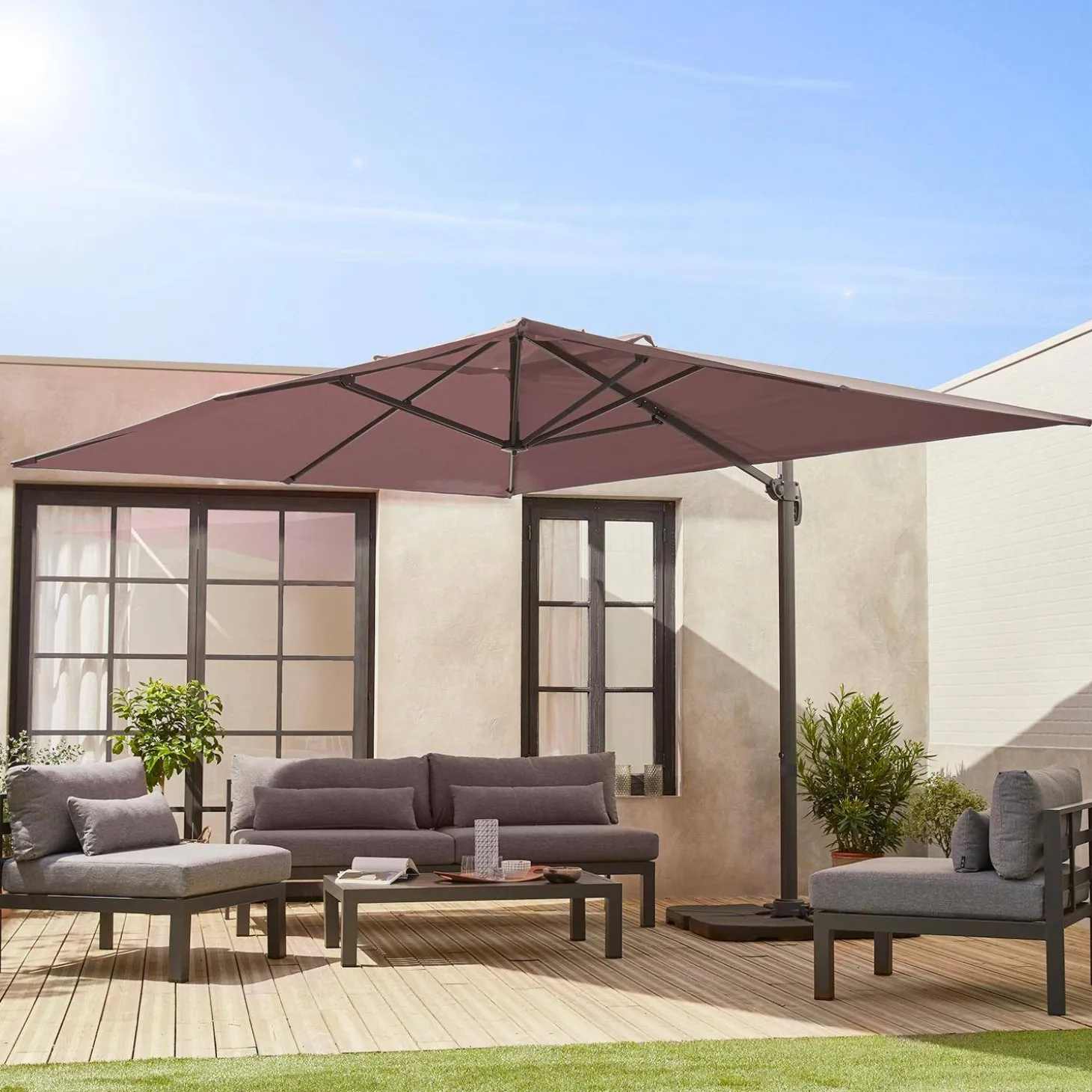 Ampel-Sonnenschirm rechteckig 3x4m + befüllbare Platten 50x50cm