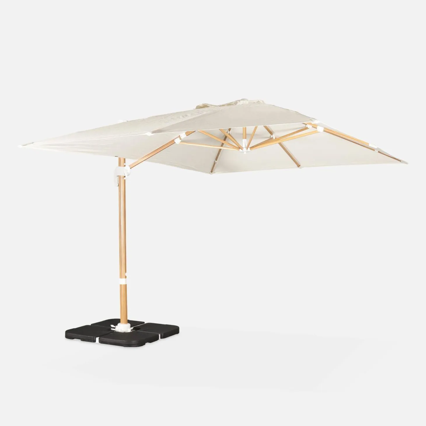 Ampel-Sonnenschirm 3x4m, Mast in Holzoptik + befüllbare Platten 50x50cm