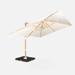 Ampel-Sonnenschirm 3x4m, Mast in Holzoptik + befüllbare Platten 50x50cm