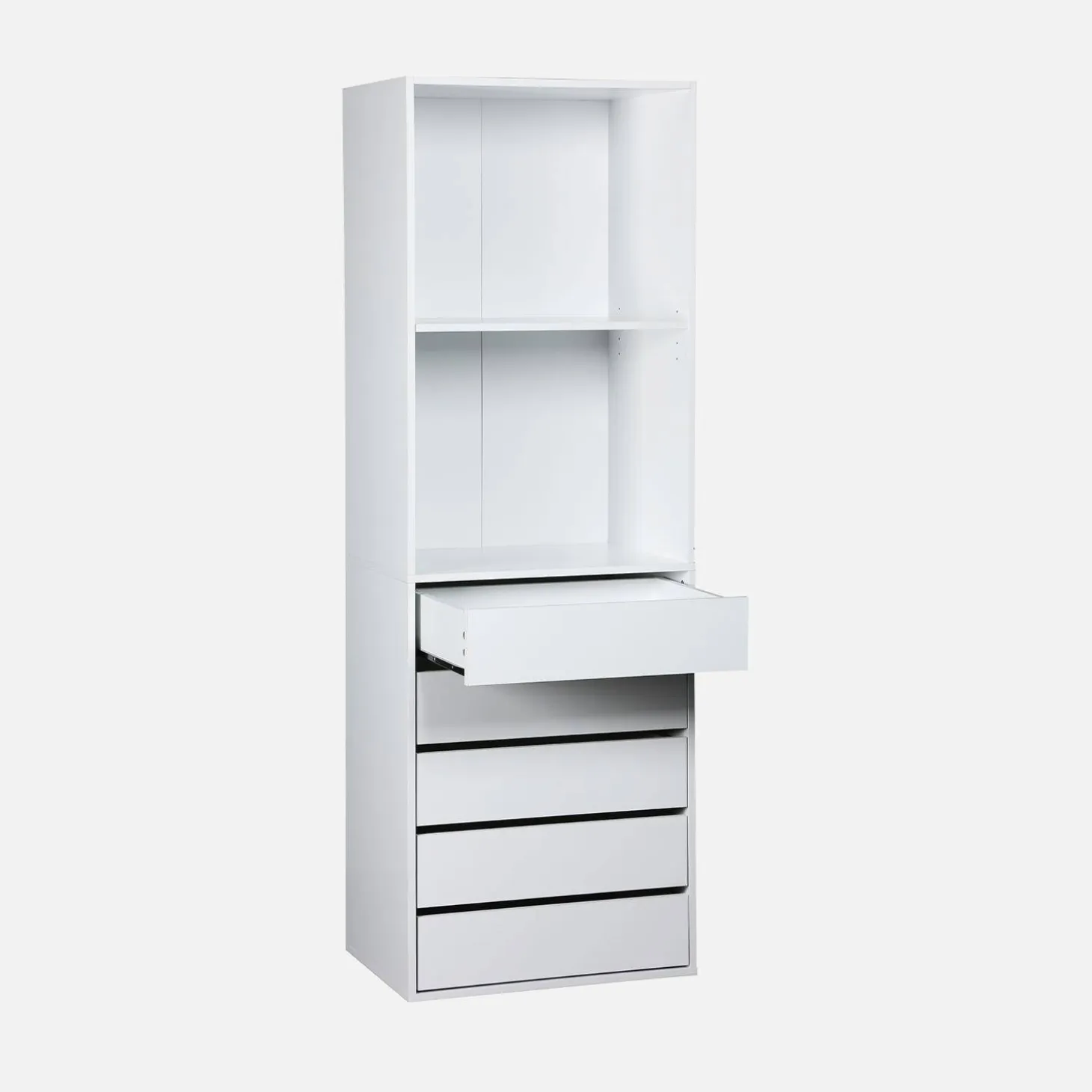 Ankleidemodul mit 5 Schubladen und 2 Regalen