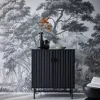 Anrichte geriffelte Holzoptik, schwarz, 2 Türen, 80 cm