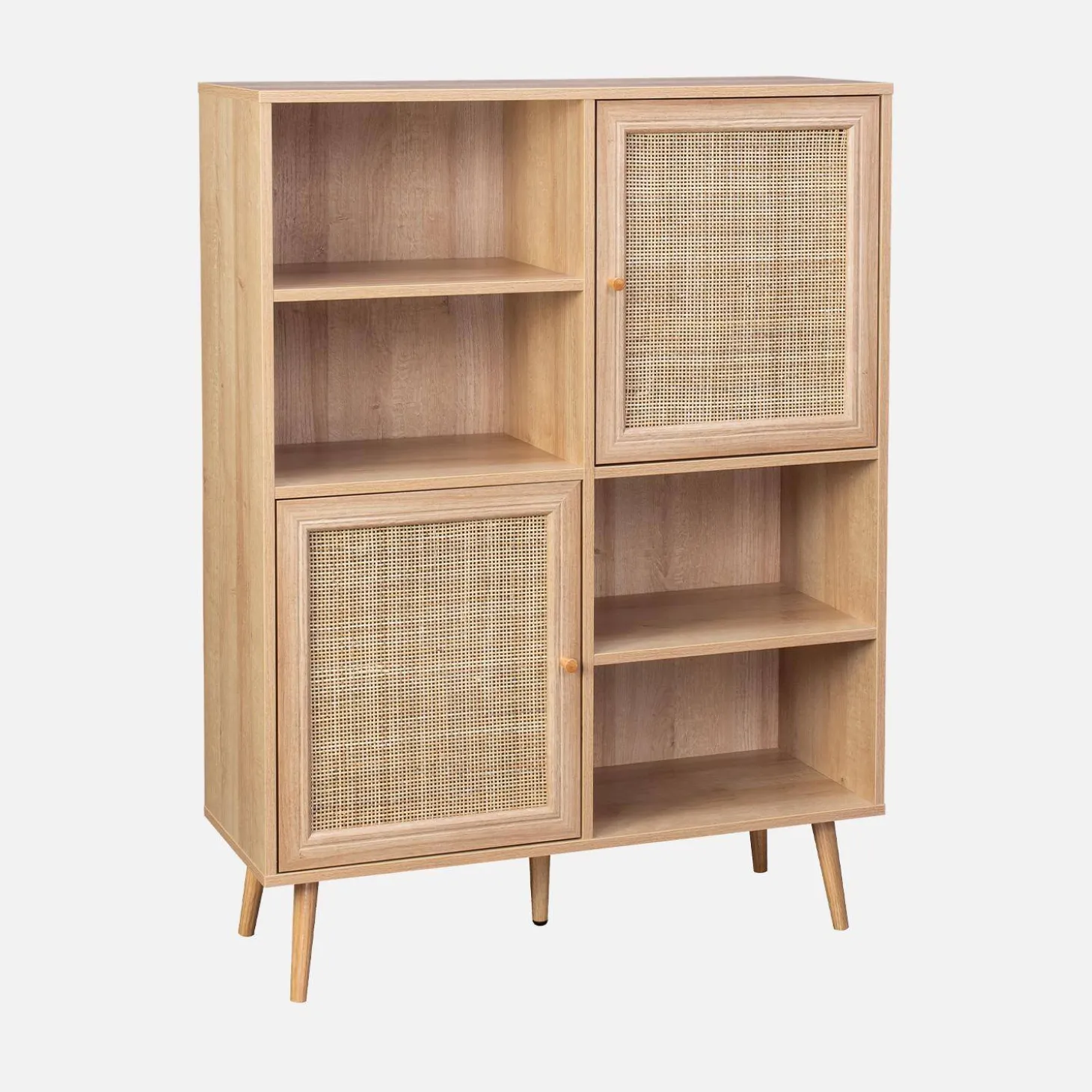 Anrichte mit Rattan-Geflecht und Holzdekor, 4 Türen