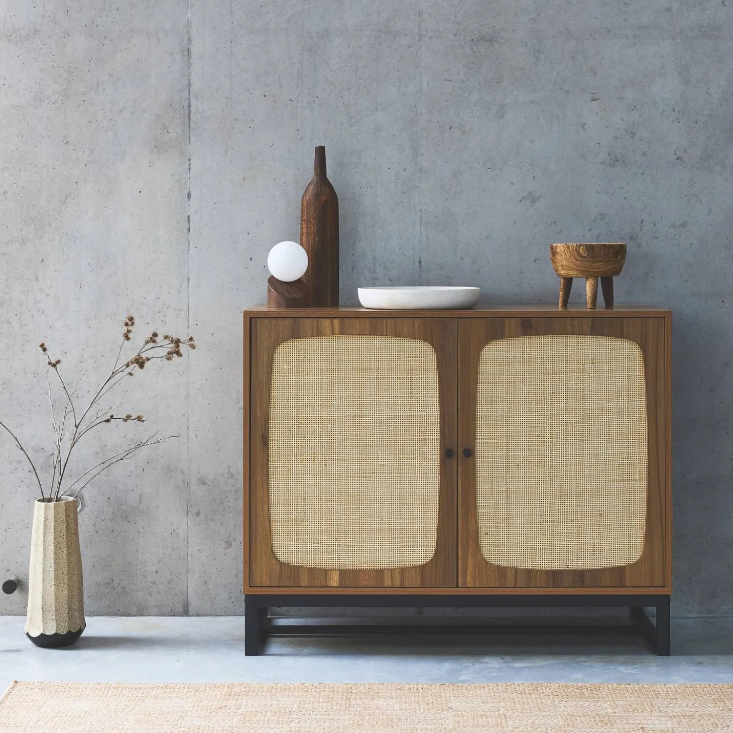 Anrichte mit Rattan-Geflecht und Holzdekor 2 Türen 100 cm