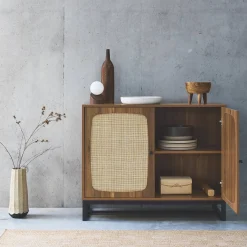 Anrichte mit Rattan-Geflecht und Holzdekor 2 Türen 100 cm