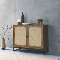 Anrichte mit Rattan-Geflecht und Holzdekor 2 Türen 100 cm