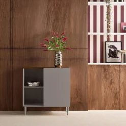 Anrichte, Sideboard aus Metall mit Holzdekor, 1 Tür B 80 cm