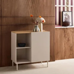 Anrichte, Sideboard aus Metall mit Holzdekor, 1 Tür B 80 cm