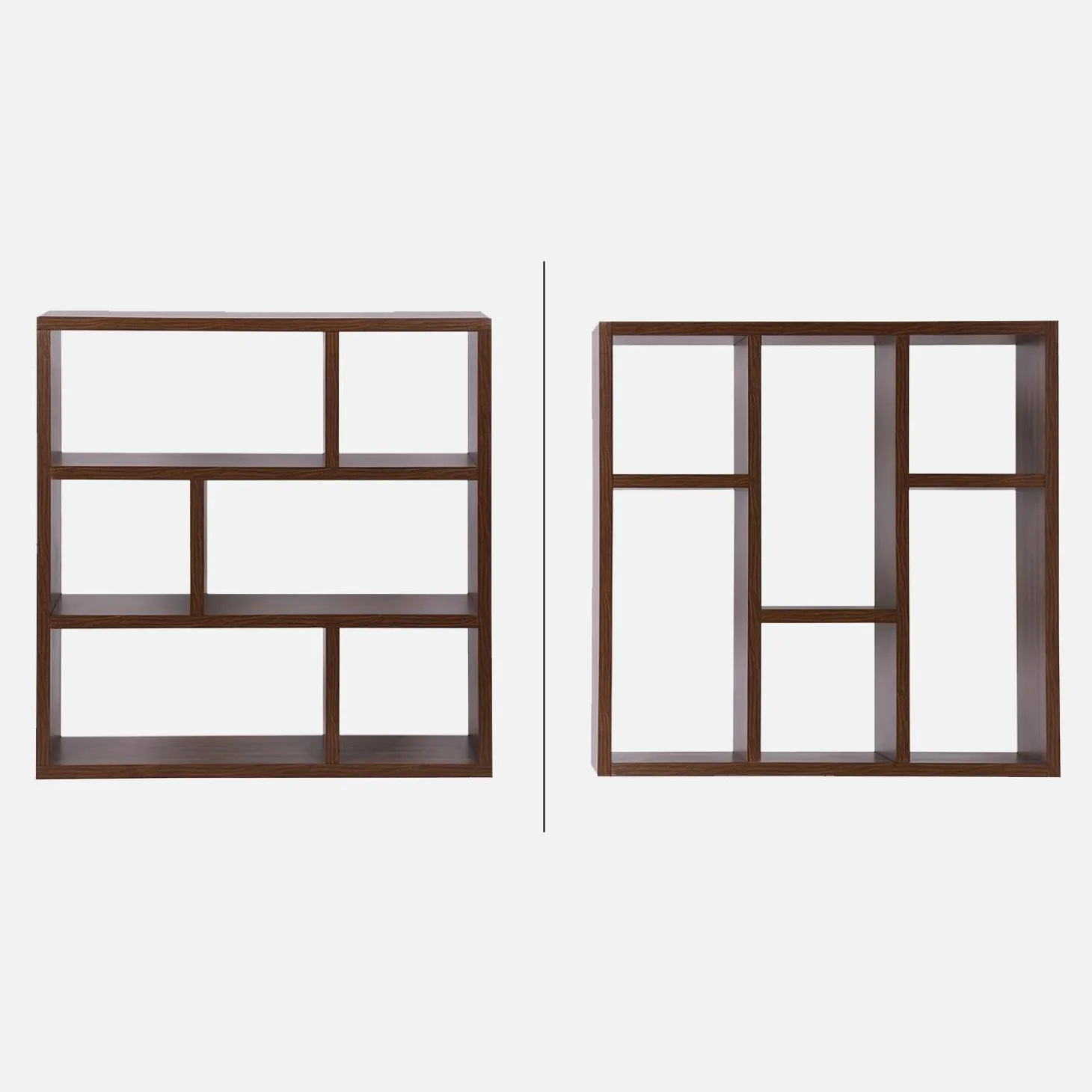 Asymmetrisches Bücherregal 3 Ebenen 6 Stauräume