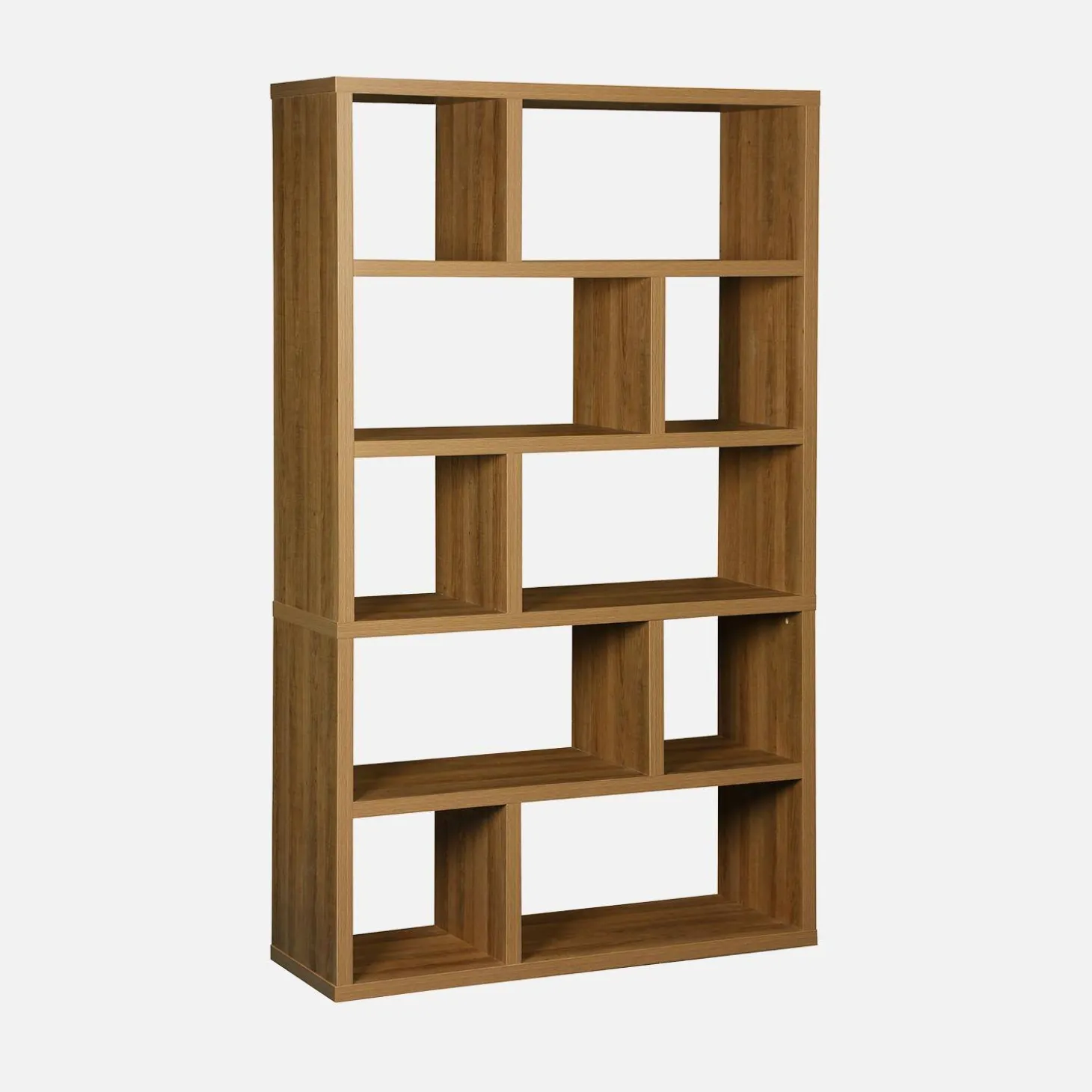 Asymmetrisches Bücherregal im Holzlook 5 Ebenen 10 Stauräume