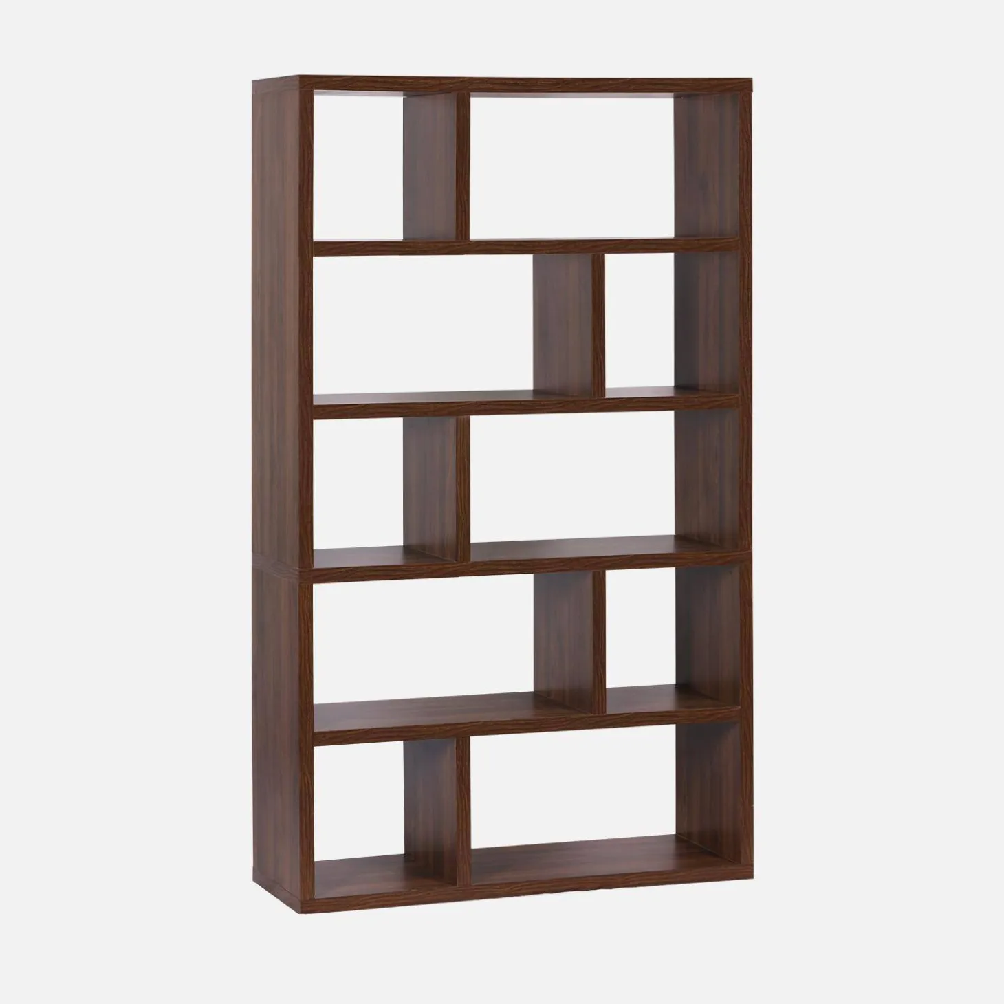 Asymmetrisches Bücherregal im Holzlook 5 Ebenen 10 Stauräume