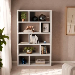 Asymmetrisches Bücherregal im Holzlook 5 Ebenen 10 Stauräume