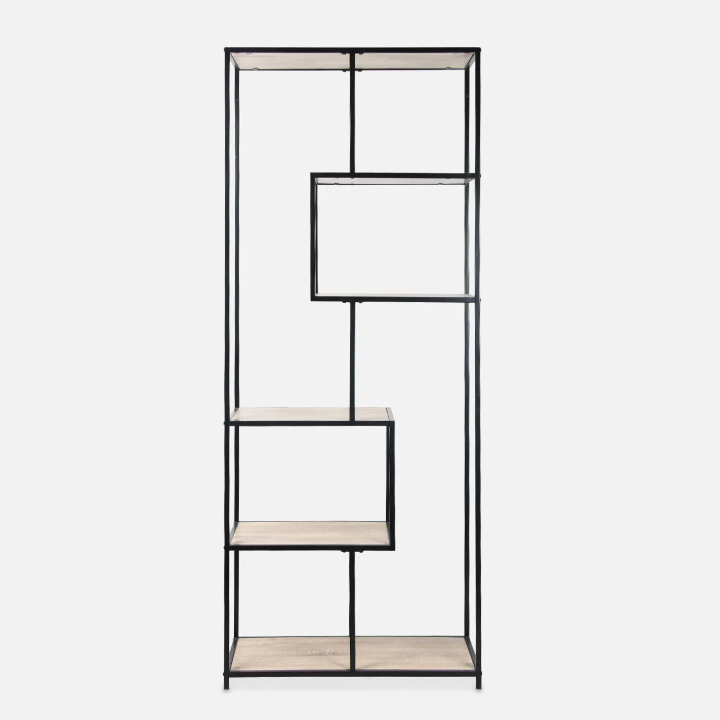 Asymmetrisches Regal aus Metall mit Holzdekor