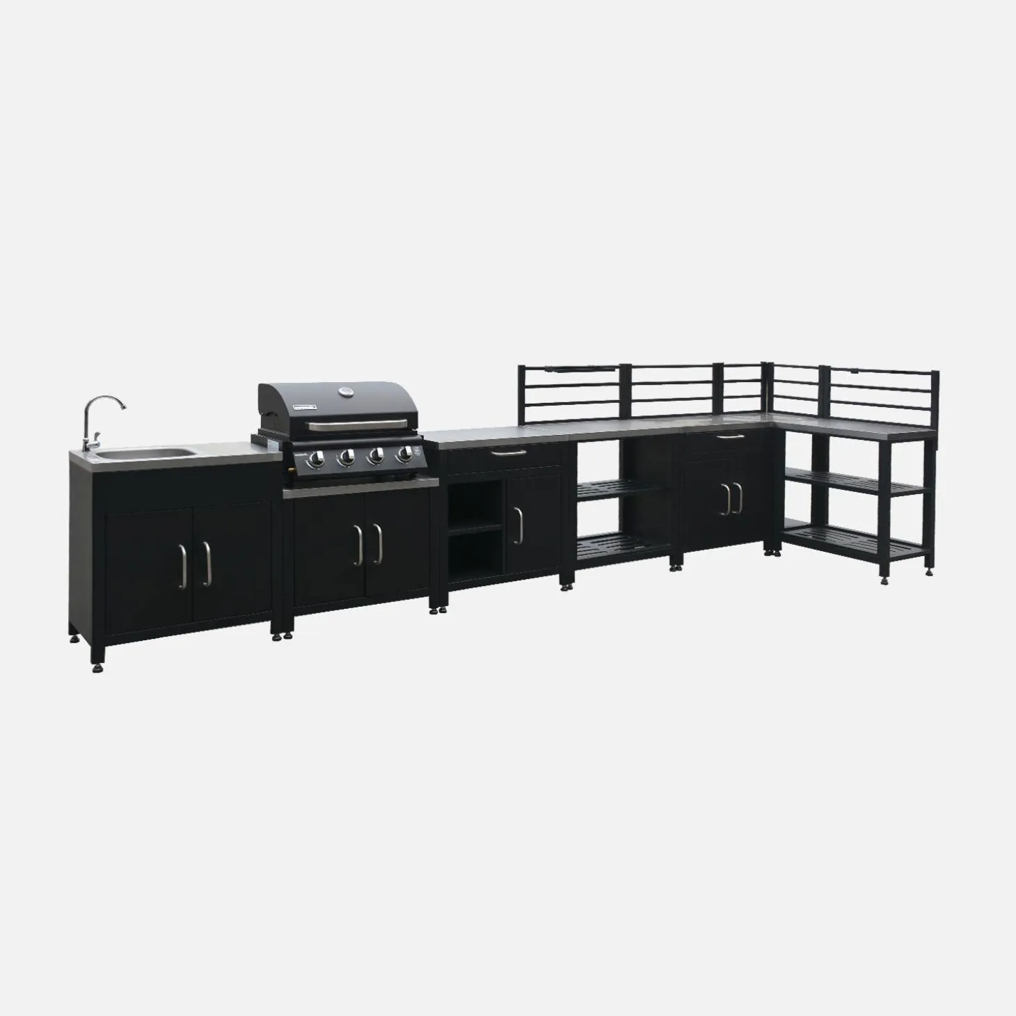Außenküche 7 Elemente aus Stahl + Gasgrill 4 Brenner