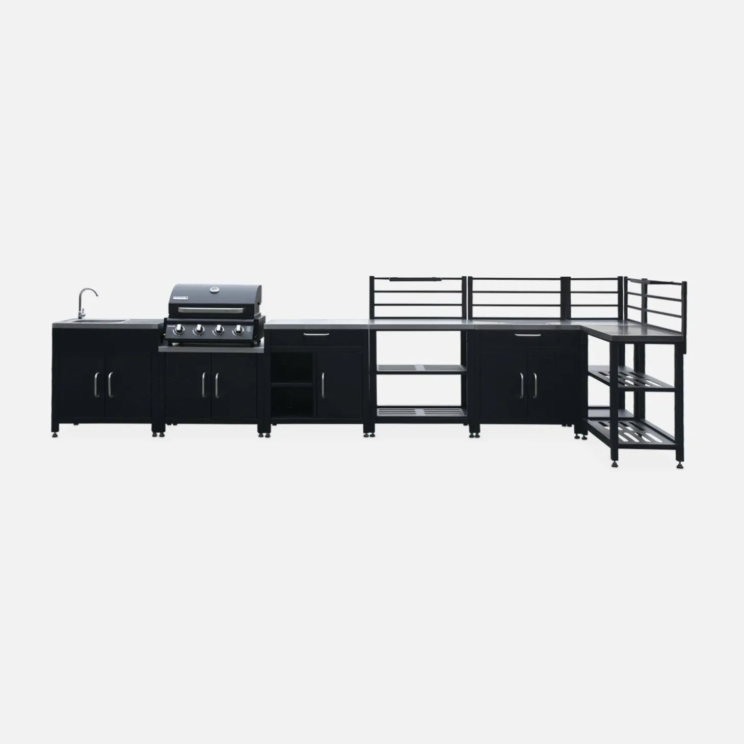 Außenküche 7 Elemente aus Stahl + Gasgrill 4 Brenner