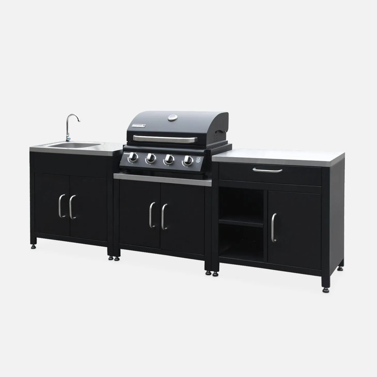 Außenküche 7 Elemente aus Stahl + Gasgrill 4 Brenner