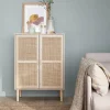 Aufbewahrungsschrank mit Holzoptik und Rattan-Geflecht, 2 Türen