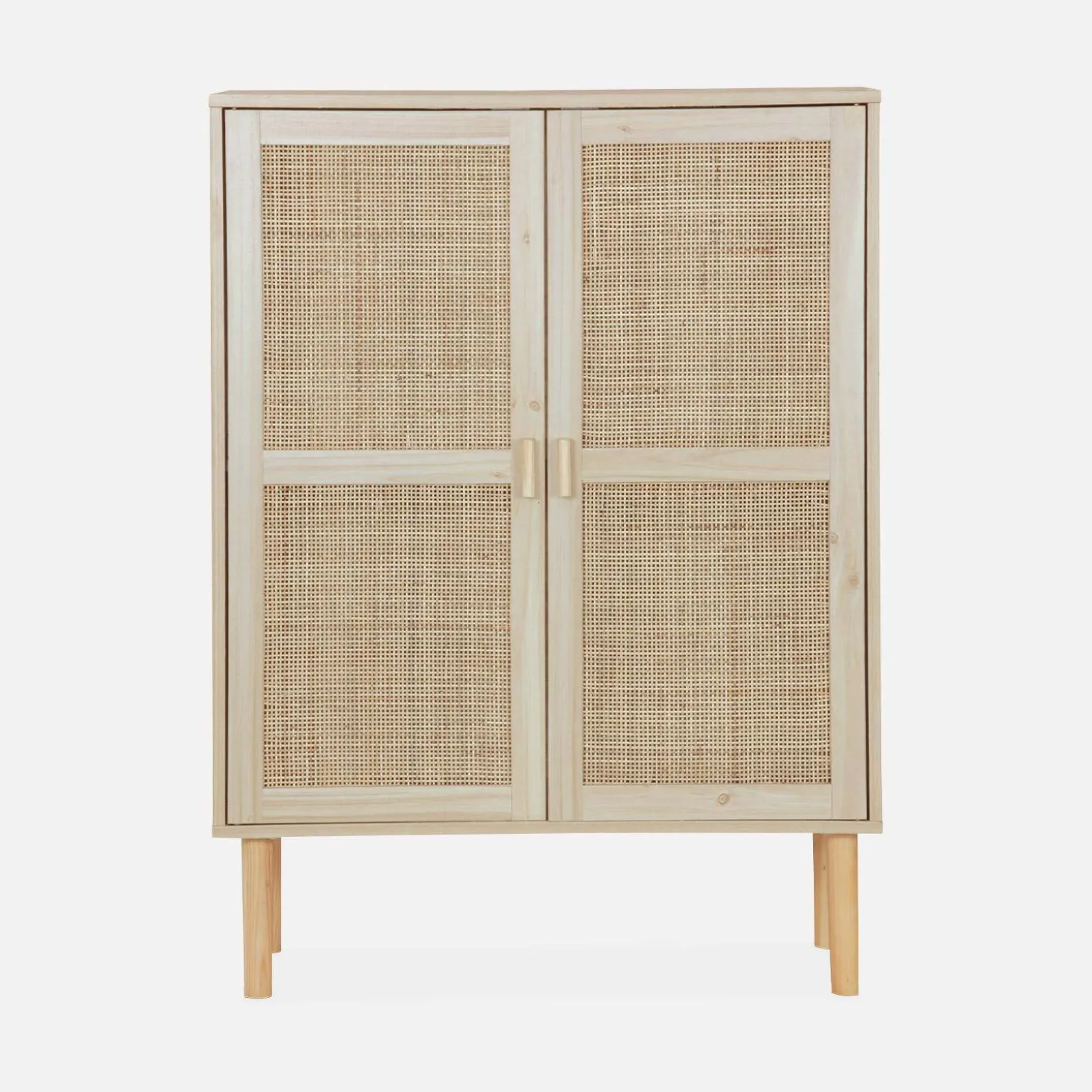 Aufbewahrungsschrank mit Holzoptik und Rattan-Geflecht, 2 Türen