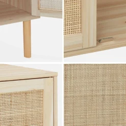Aufbewahrungsschrank mit Holzoptik und Rattan-Geflecht, 2 Türen
