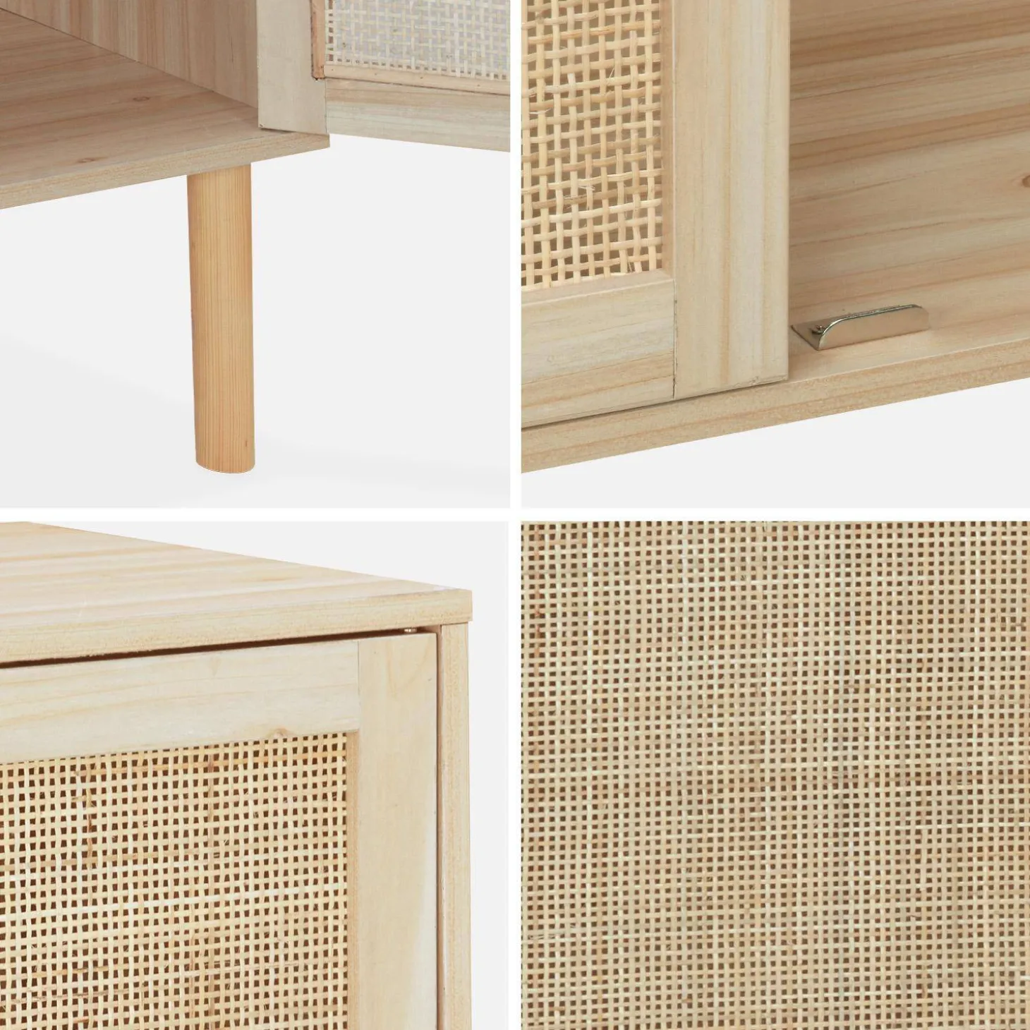 Aufbewahrungsschrank mit Holzoptik und Rattan-Geflecht, 2 Türen