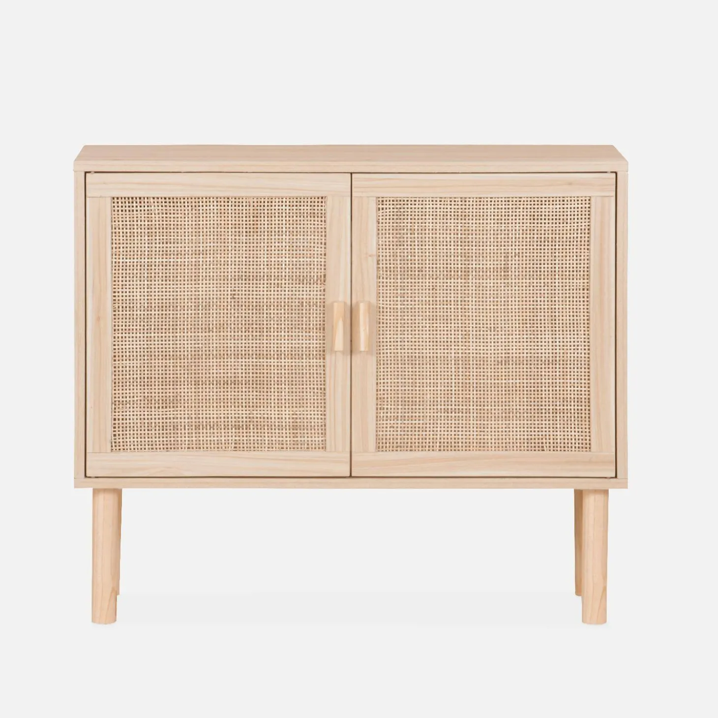 Aufbewahrungsschrank mit Rattan-Geflecht und Holzdekor 2 Türen 80 cm