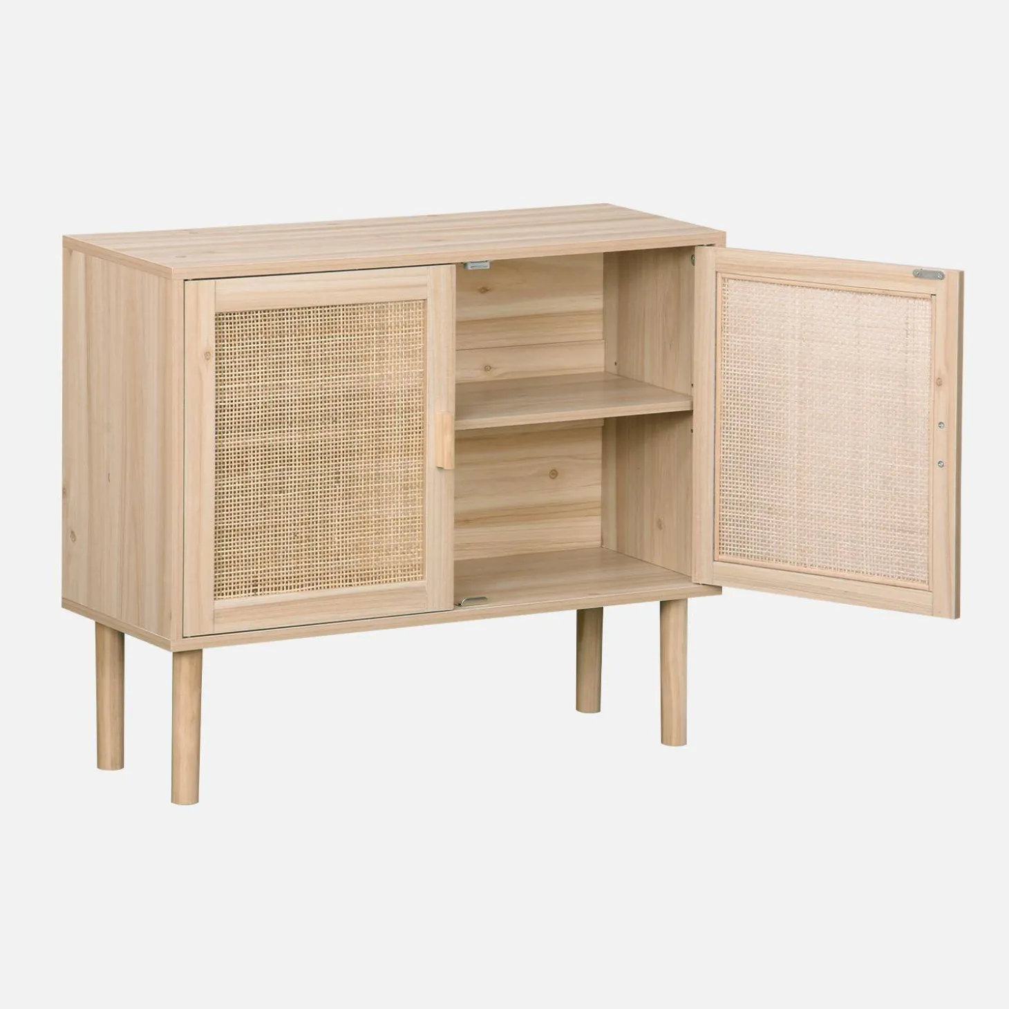 Aufbewahrungsschrank mit Rattan-Geflecht und Holzdekor 2 Türen 80 cm